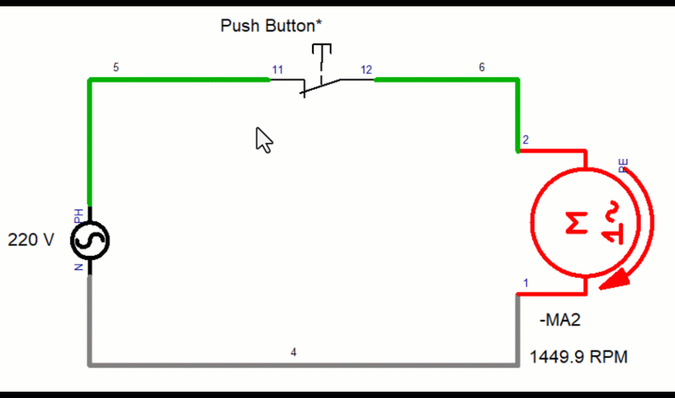 Circuit diagram with a push button.